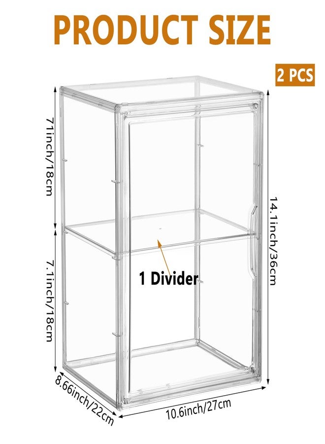 YEXEXINM 2 Pack Display Case Compatible with Labubu POP MART Clear Acrylic Storage Bin with 1 Divider Stackable Display Case for Collectibles with Magnetic Door Display Box for POP MART Labubu Doll - Image 2